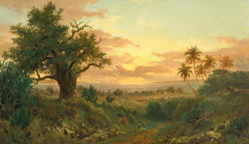 Paisagem ao pôr do sol de Esteban Chartrand, pintura a óleo
