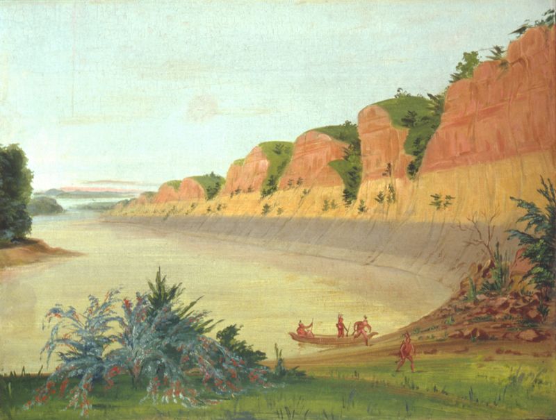 South Side Of Buffalo Island, oil on canvas by George Catlin, featuring buffalo berries and greenery.