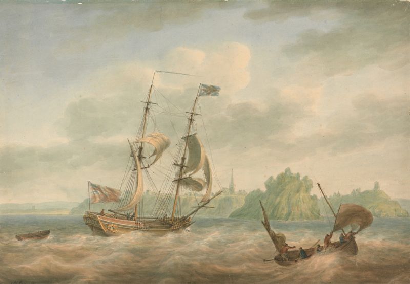 An Admiralty Yacht Running Inshore at Tenby, oil on canvas by Nicholas Pocock