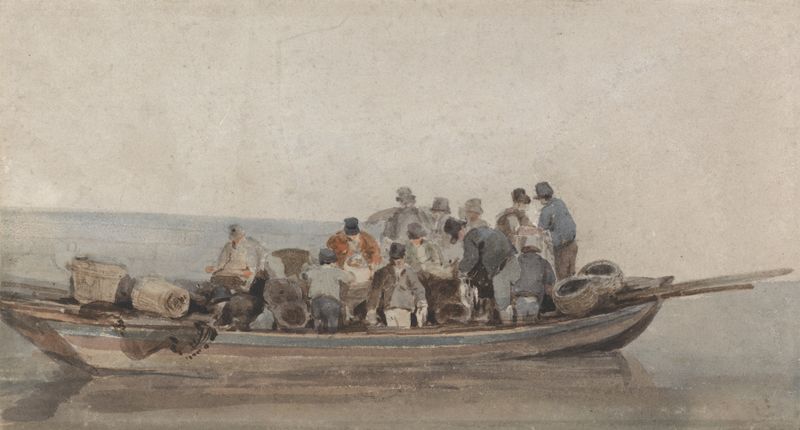 A Boatload de John Crome, pintura al óleo que muestra un pequeño barco en agua suave