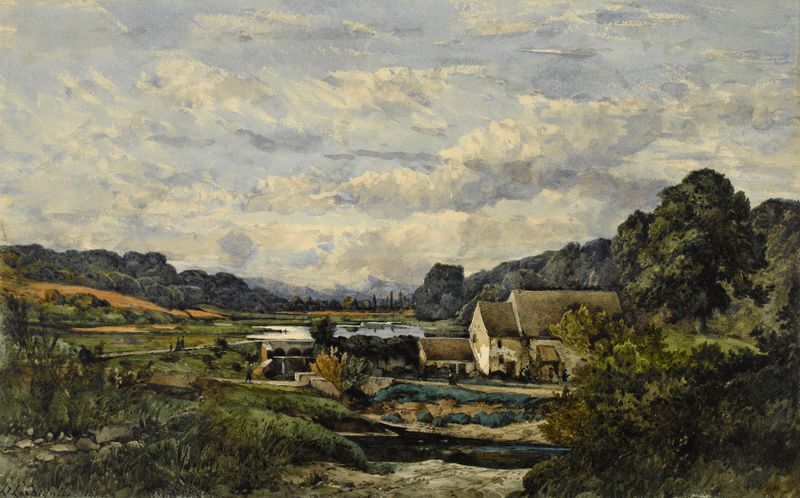 Paisagem com um lago e vales, pintura a óleo de Henri-Joseph Harpignies