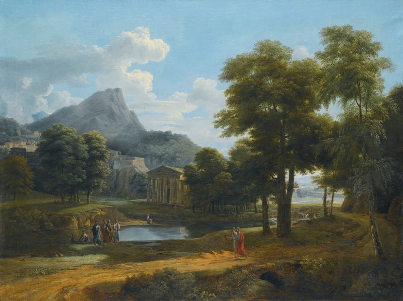 Mountainous landscape with a view of Pheneos and the Temple of Minerva Caphyes, oil on canvas by Jean-Victor Bertin