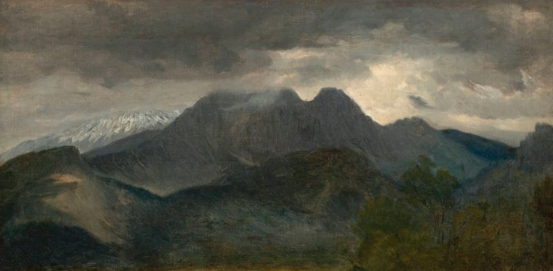 Paisagem das Montanhas Tatra por Aleksander Kotsis, óleo sobre tela, apresentando Giewont e um céu tranquilo.