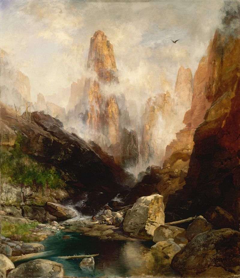 Paisaje de niebla en el Cañón Kanab, Utah, óleo sobre lienzo de Thomas Moran