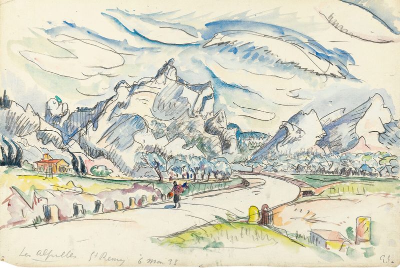 Paisagem com colinas e céu brilhante, pintura a óleo de Paul Signac