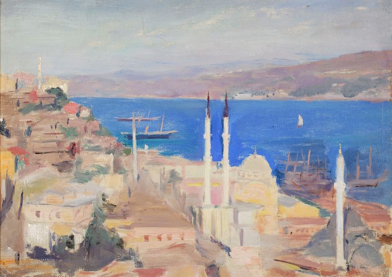 Vista do porto em Constantinopla, óleo sobre tela de Jan Ciągliński