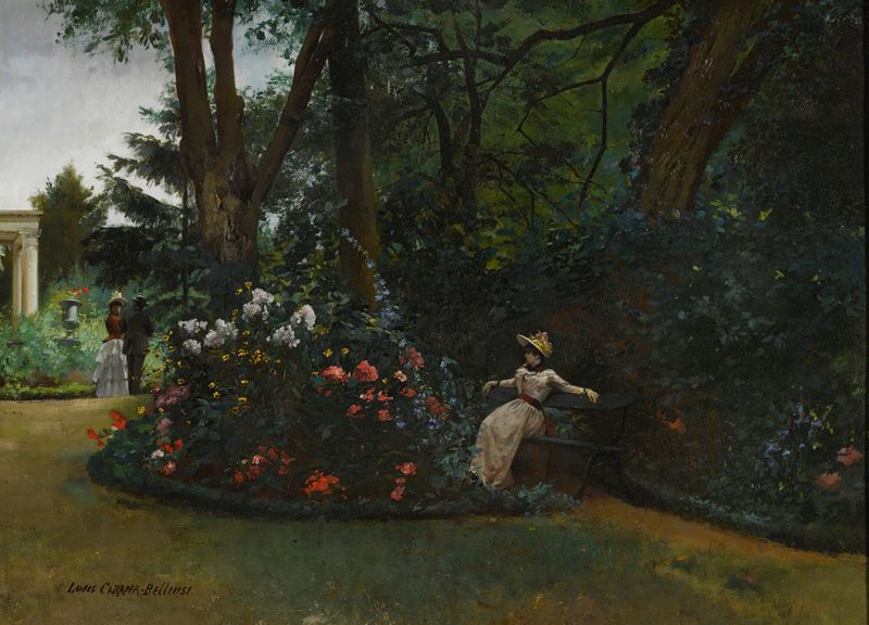 Cena de gênero com duas figuras na luz da tarde, óleo sobre tela de Louis-Robert Carrier-Belleuse