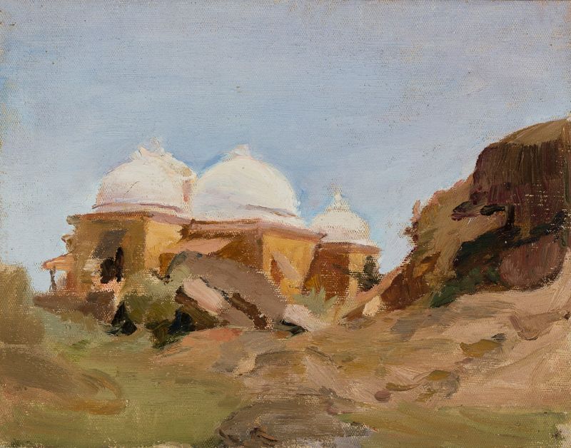 Templo com cúpulas brancas, pintura a óleo de Jan Ciągliński