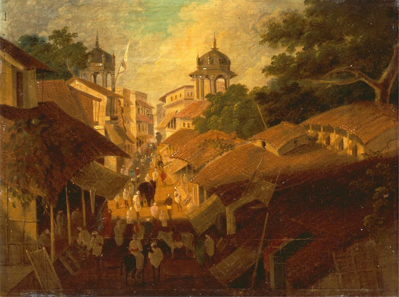 Escena de mercado en Patna, acuarela sobre papel de Sir Charles D'Oyly