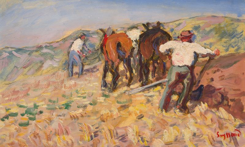Labourage dans le Vaucluse by René Auguste Seyssaud, oil on canvas depicting a vibrant landscape.