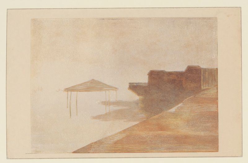 Foggy morning landscape in Villers-sur-Mer by Amédée Joyau, oil on canvas