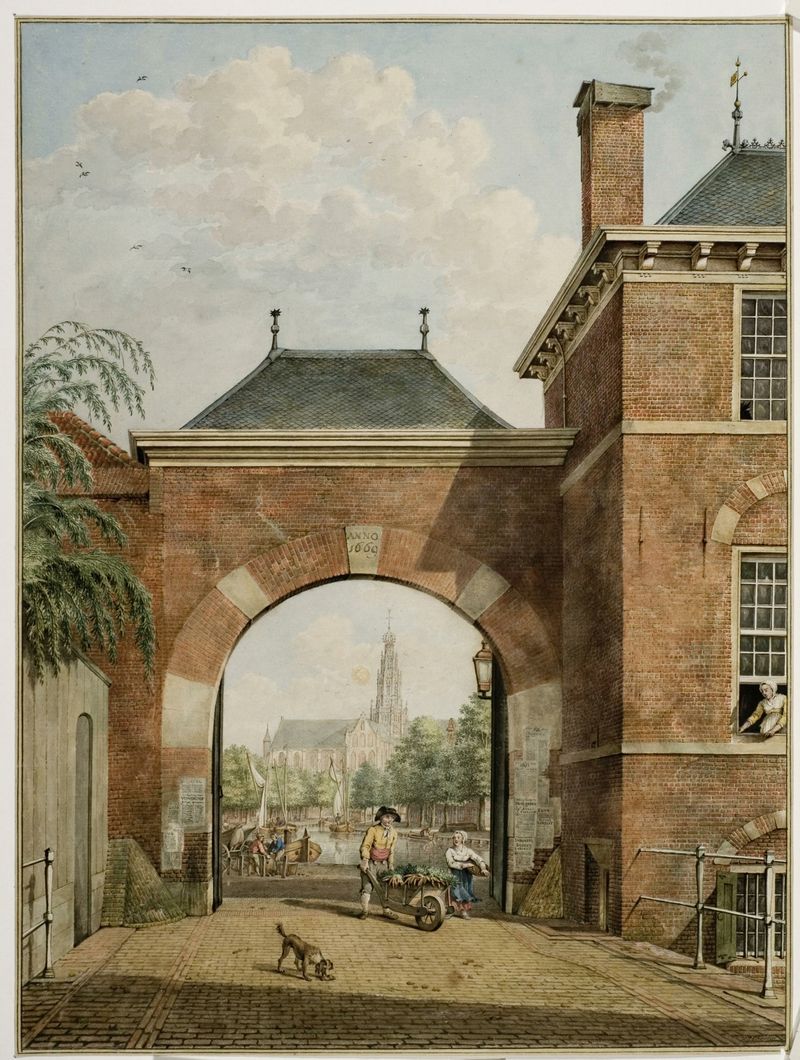 Architecture scene featuring the Groote kerk in Haarlem by Hermanus Petrus Schouten
