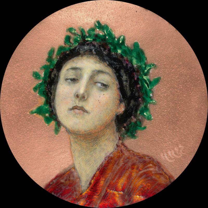 A Bacchante in emerald fabric, oil painting by Sir Hubert von Herkomer