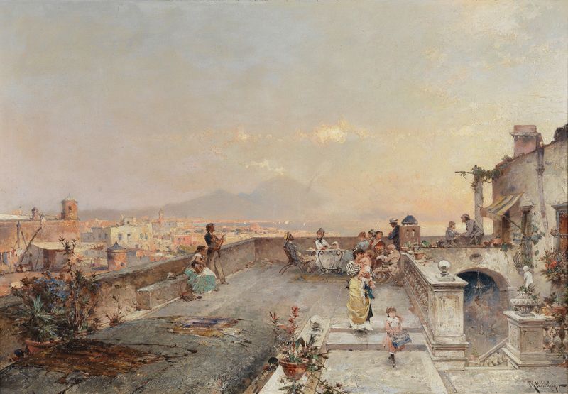 Festividades da noite, óleo sobre tela de Franz Richard Unterberger representando a Baía de Nápoles.