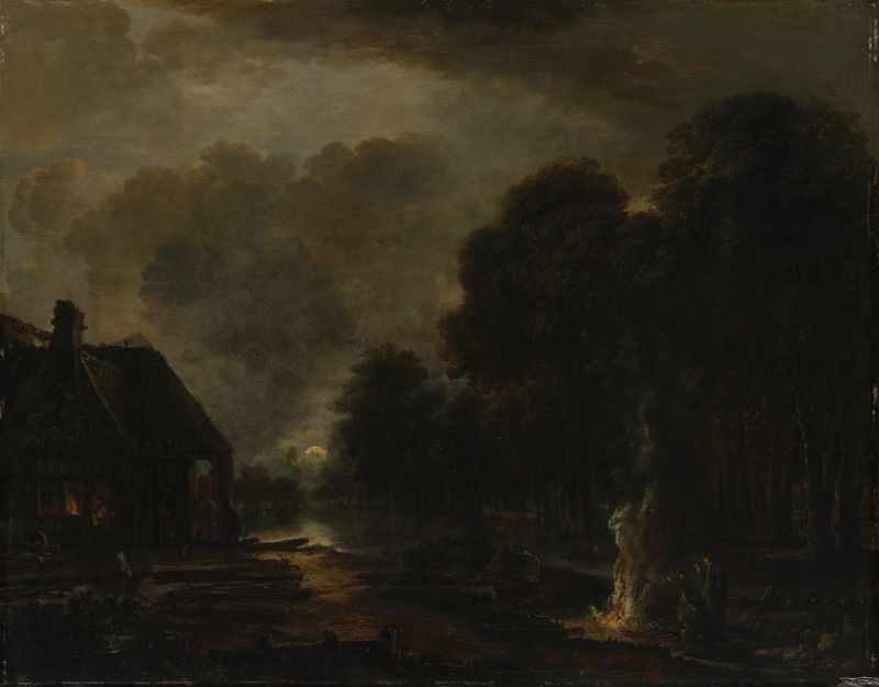Óleo sobre lienzo de Aert van der Neer que muestra a un herrero trabajando en una forja