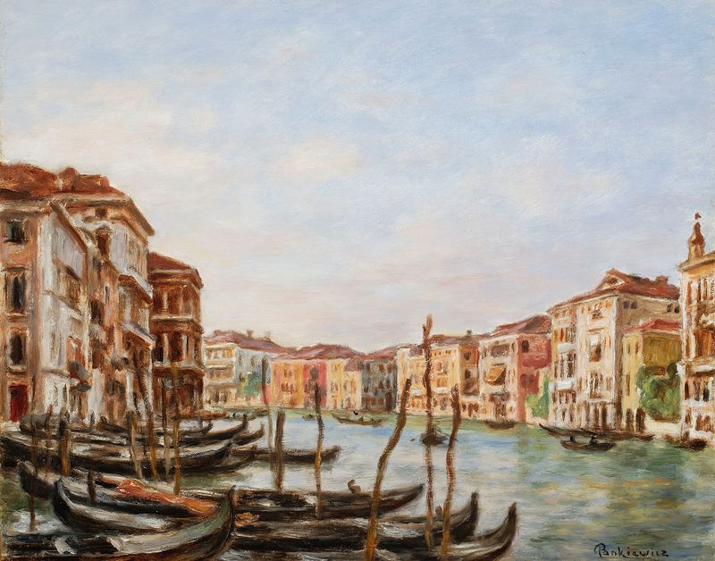 Canale Grande in Venice II de Józef Pankiewicz, pintura al óleo que muestra una vibrante escena de canal