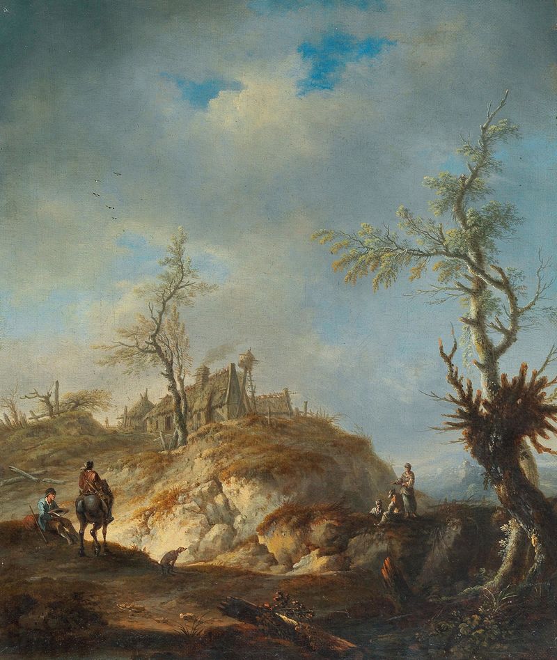 Uma paisagem montanhosa com viajantes, pintura a óleo de Johann Alexander Thiele