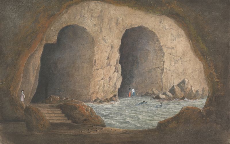 Paisagem de penhascos e mar, óleo de Isaac Weld, 1818