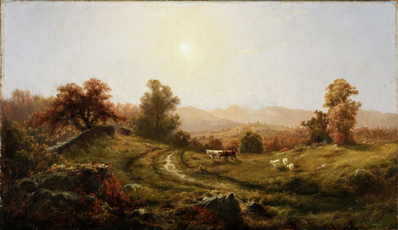 Landscape by Charles Herbert Moore, oil on canvas depicting a serene river and sky.