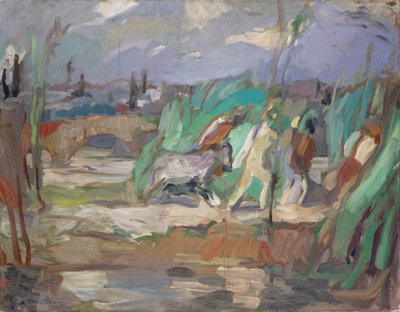 Paisagem com um grupo de bacantes, óleo sobre tela de Carl Burckhardt