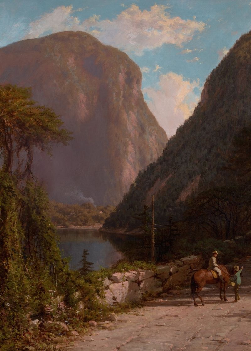 Delaware Water Gap de George L. Clough, óleo sobre lienzo que representa un paisaje sereno de río.