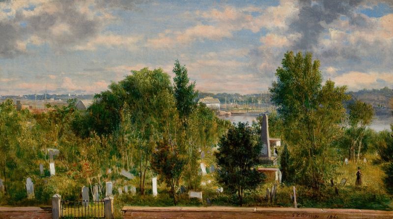 New England landscape with cemetery, oil on canvas by George Loring Brown