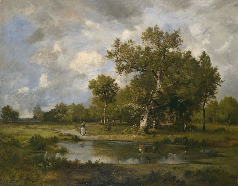 Paisaje con una figura solitaria caminando por un sendero, de Leon Richet