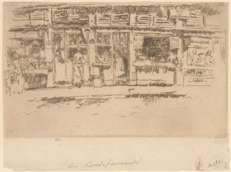 Rue de la Rochefoucault, pintura a óleo de James Abbott McNeill Whistler, retratando uma rua de paralelepípedos.