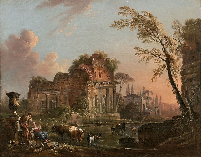 Landscape with ruins by Jean-Baptiste Lallemand, medium unknown