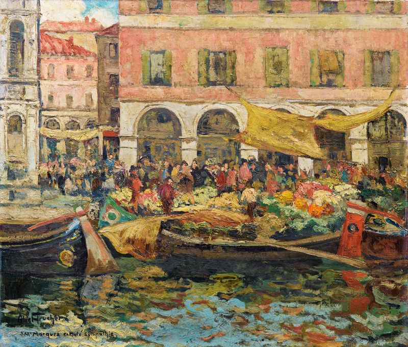 Still life of vegetables in The Vegetable Market In Venice by Louis Abel-Truchet