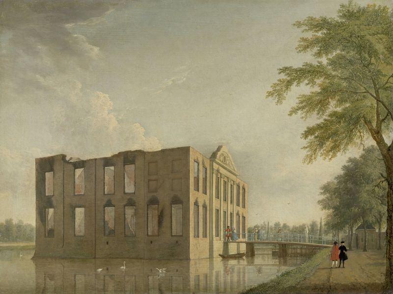 Berckenrode Castle in Heemstede after the Fire, oil painting by Jan ten Compe
