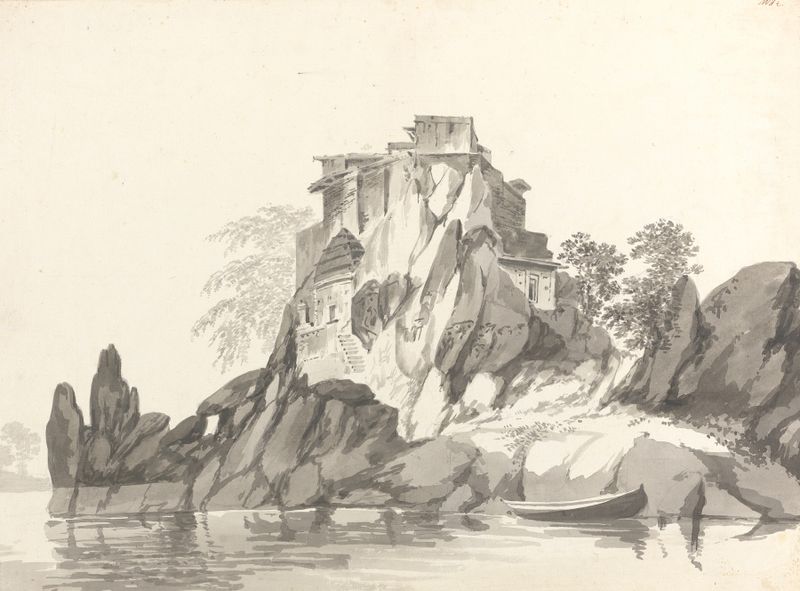 Lush landscape with hills and river by William Hodges, ink on paper