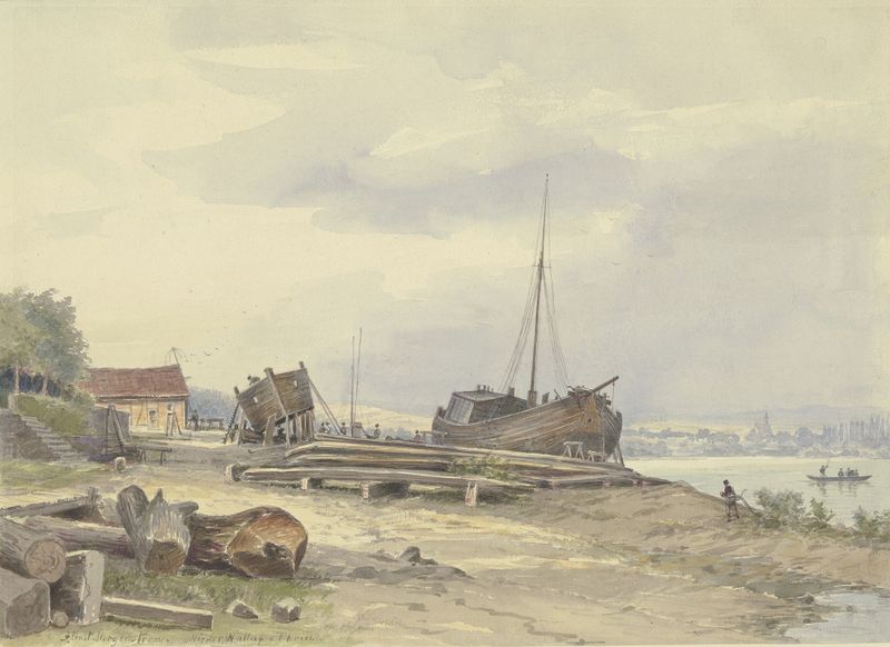 Landscape of the Rhine river by Friedrich Ernst Morgenstern, oil on canvas
