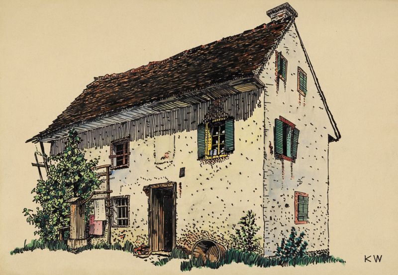 Landscape with a farmhouse and rolling hills, oil painting by Karl Wiener