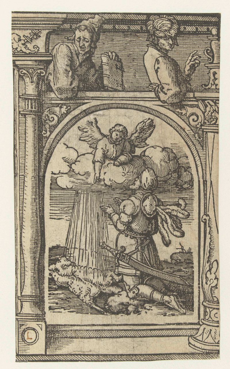 Gideon en het vlies, papel, Unknown Artist, representa a Gideon sosteniendo el vellón de oro.