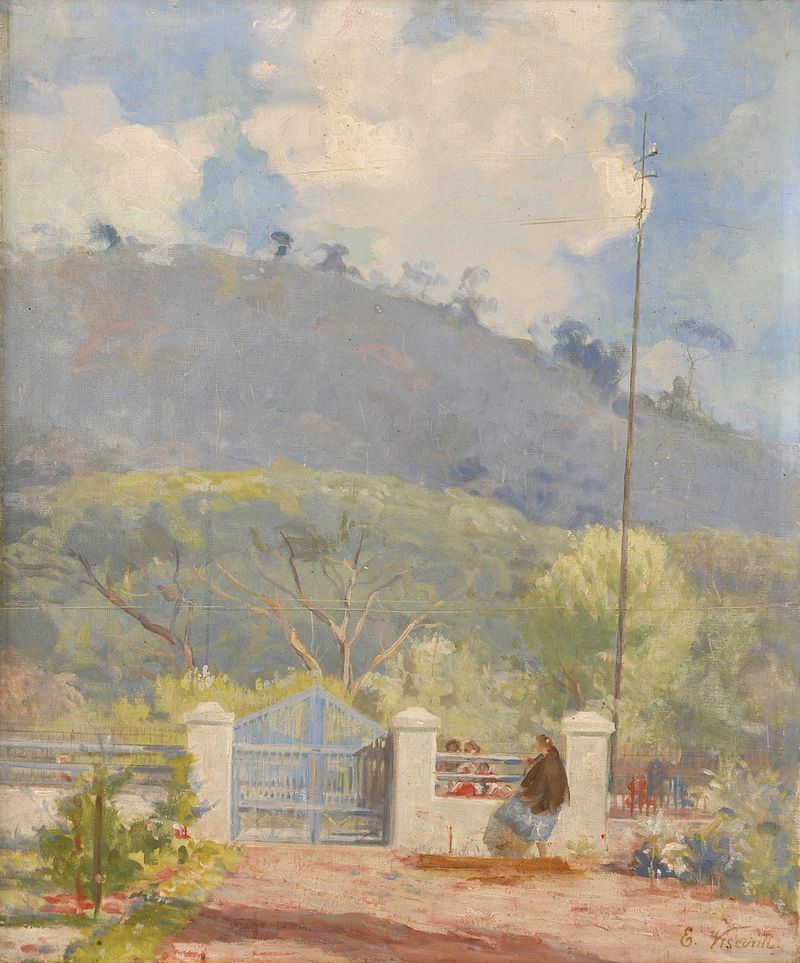 Paisagem com luz da manhã através das árvores, pintura a óleo de Eliseu Visconti