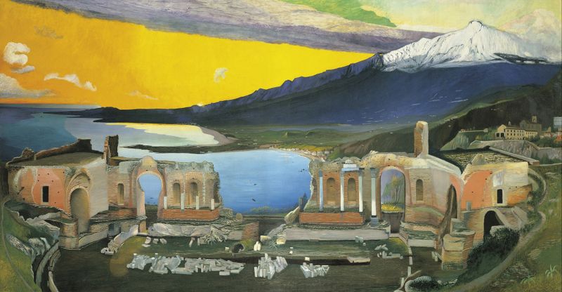 Ruins of the Greek Theatre at Taormina, óleo sobre tela de Tivadar Csontváry Kosztka