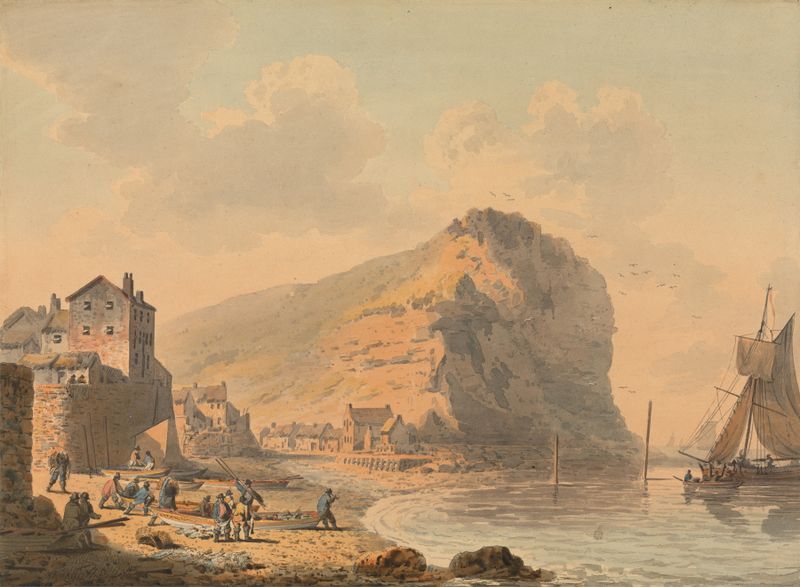 Landscape of Staithes, Yorkshire by Francis Nicholson, oil on canvas