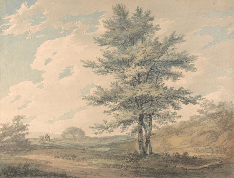 Landscape with Trees and Figures de Joseph Mallord William Turner, pintura a óleo com figuras em um bosque.