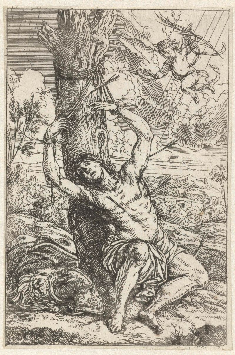 San Sebastián con flechas en su cuerpo, grabado de Jonas Umbach