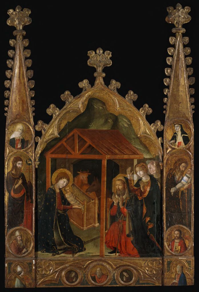 Escena de la Natividad con Santos, medio dorado por Master of Saint Mark