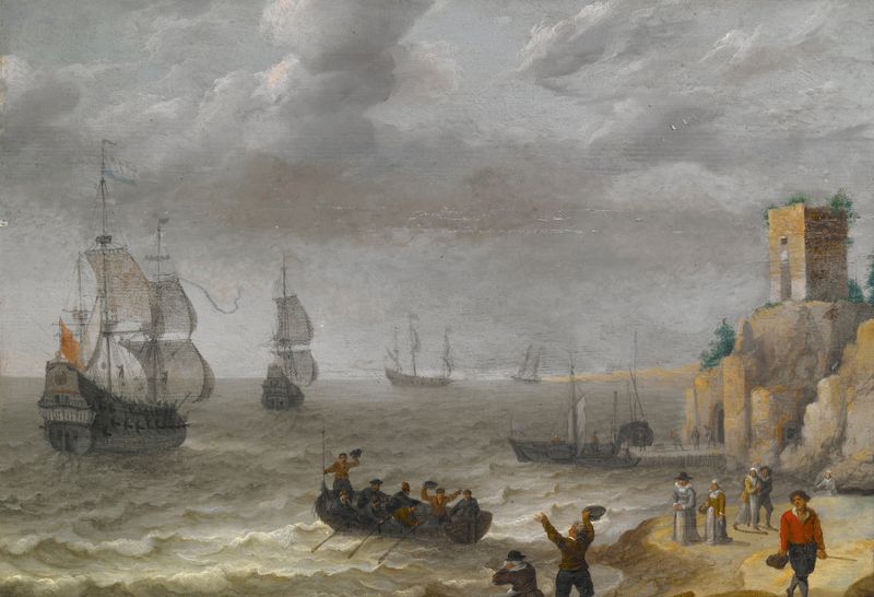 Seascape with Ruins on a Cliff, pintura a óleo de Abraham Willaerts