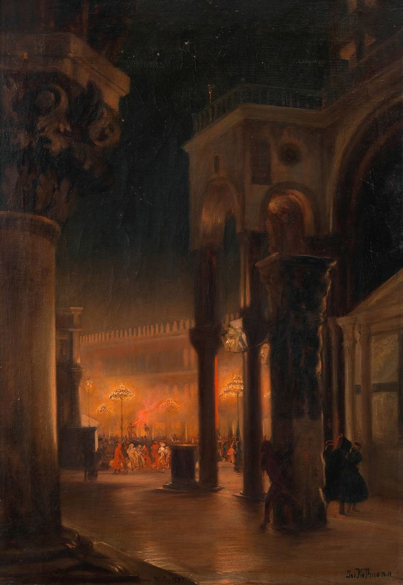 Genre scene depicting a carnival at night, by Josef Hoffmann