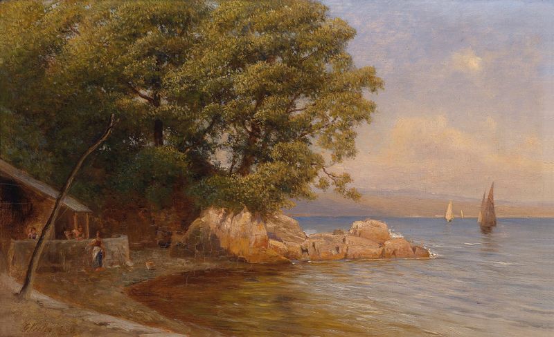 Marine scene depicting ocean and sky in oil painting by Gottfried Seelos