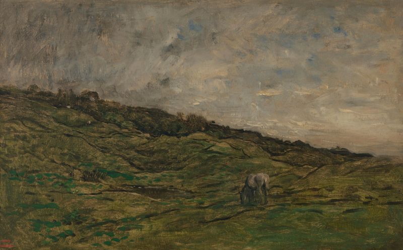 Paisagem de colinas suaves e luz dourada, óleo sobre tela de Charles François Daubigny