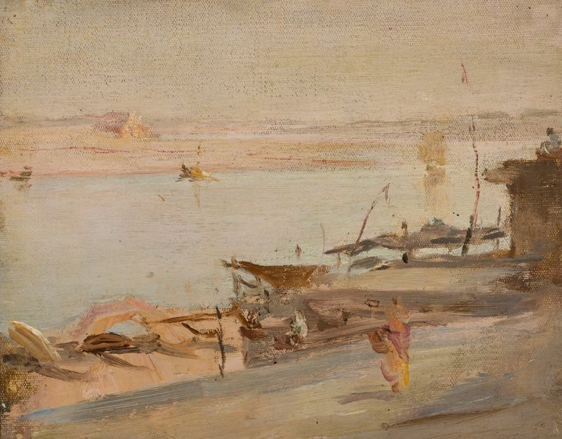 Obra de arte pós-impressionista representando o rio Ganges de Jan Ciągliński
