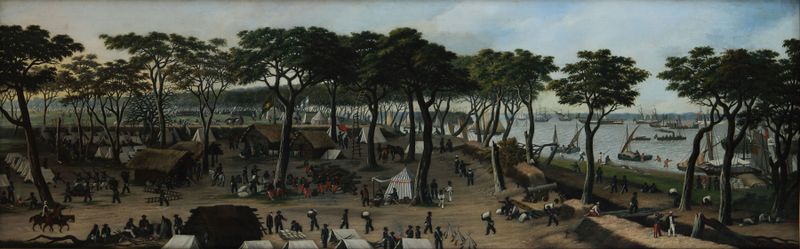 Pintura al óleo de Cándido Lopez que representa un río con reflejos brillantes.