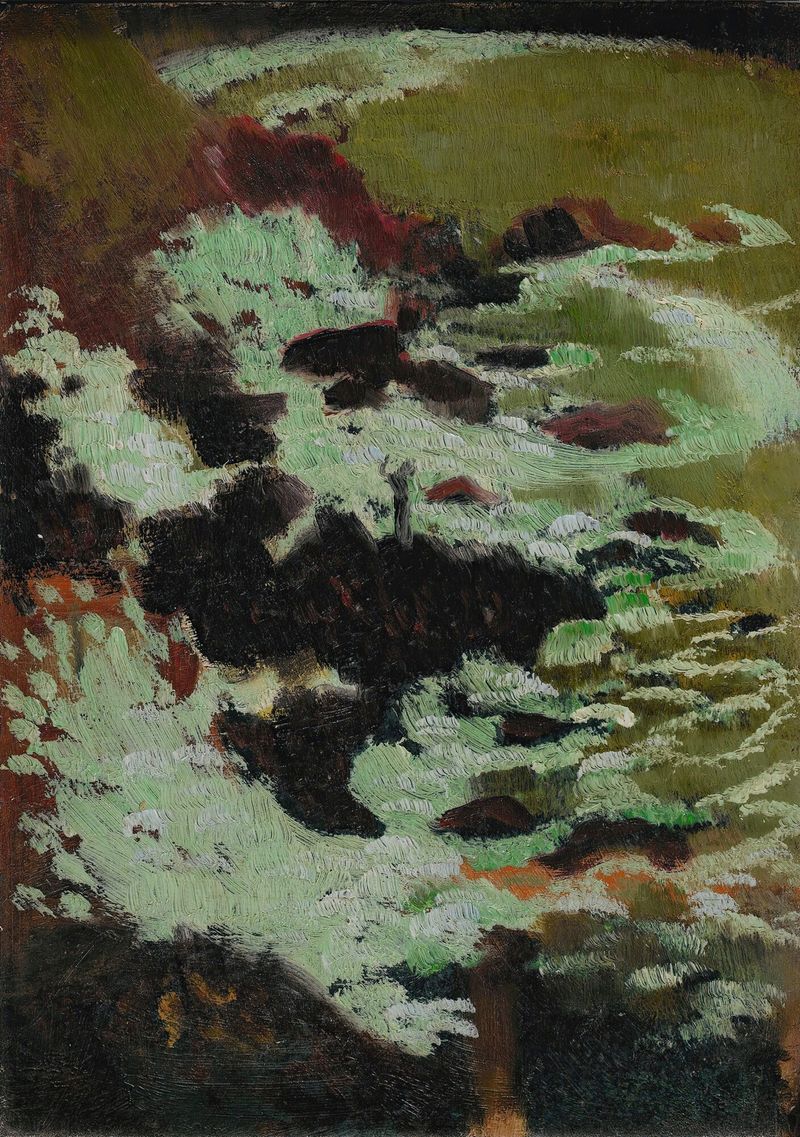 Abstract artwork by Maurice Denis, depicting a green wave with dynamic brushstrokes.