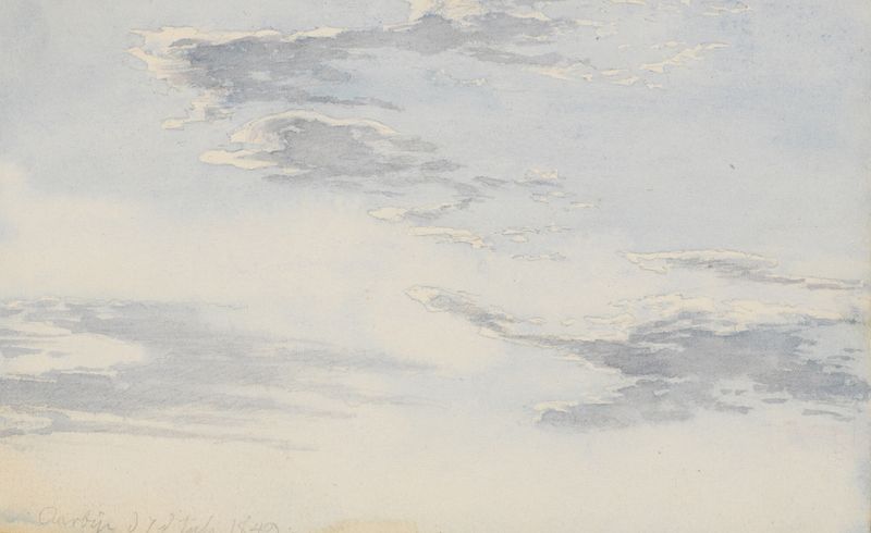 Sky- og luftstudie de P. C. Skovgaard, pintura al óleo que representa nubes y cielo.