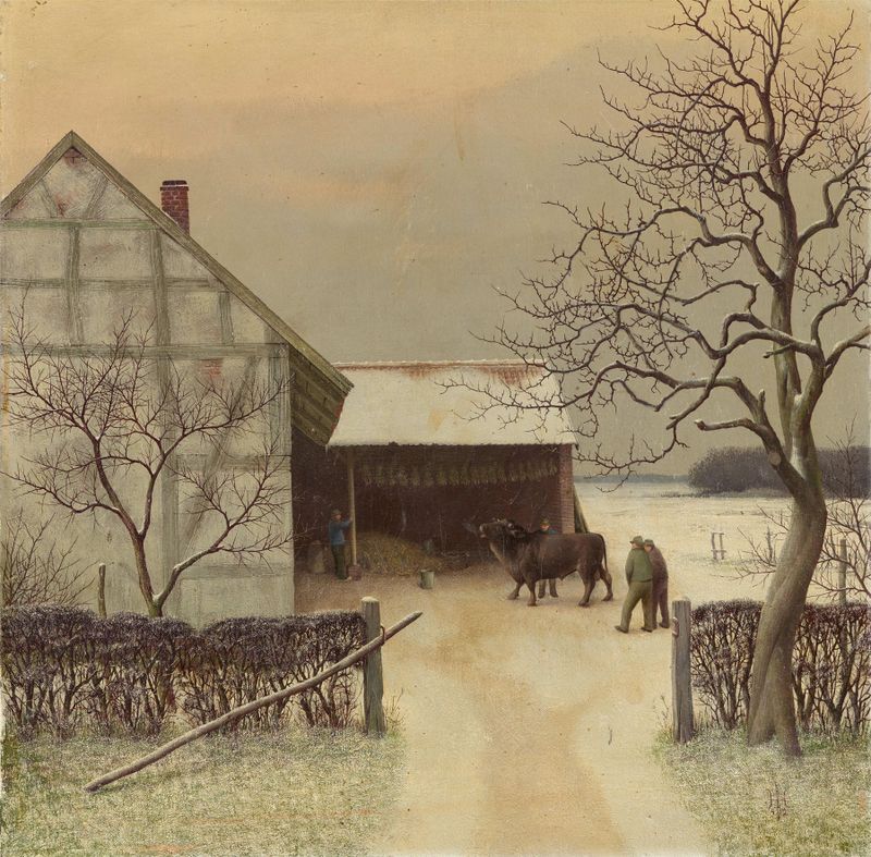 Figurative expressionism by Herbert Böttger, Bullenkauf am Niederrhein, 1942